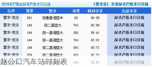 赵公口汽车站时刻表