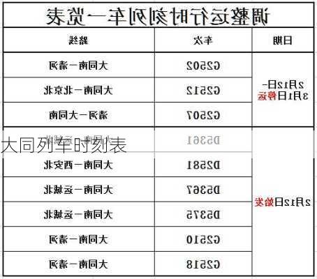 大同列车时刻表