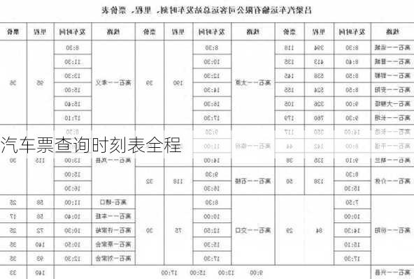 汽车票查询时刻表全程